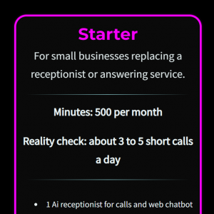 Starter: AI Receptionist + Web Chat (500 minutes)